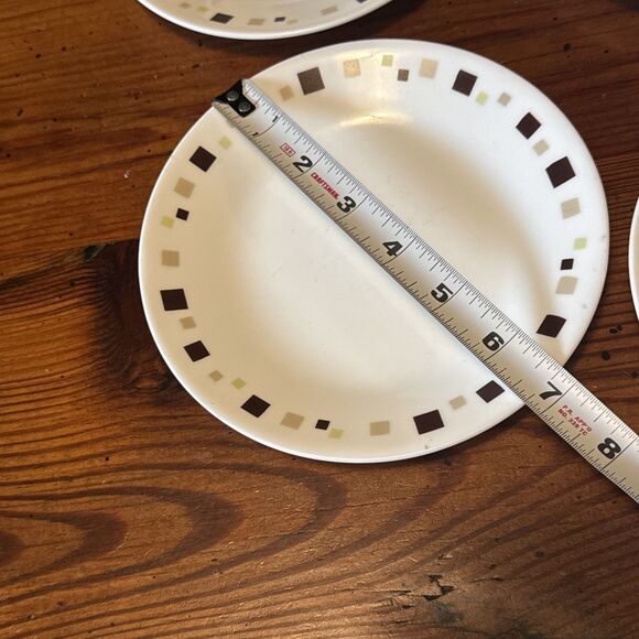Vintage Corelle Geometric Brown Tan Squares Bread and Butter Plates 6¾" set of 4 - Picture 6 of 6